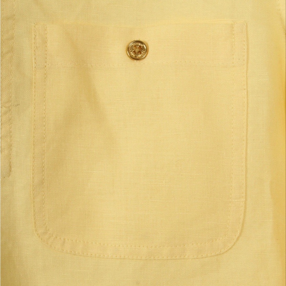 Lauren Ralph Lauren Shirt Women’s Large Yellow 100% Linen Lace Up V Neck Pockets - Picture 3 of 9